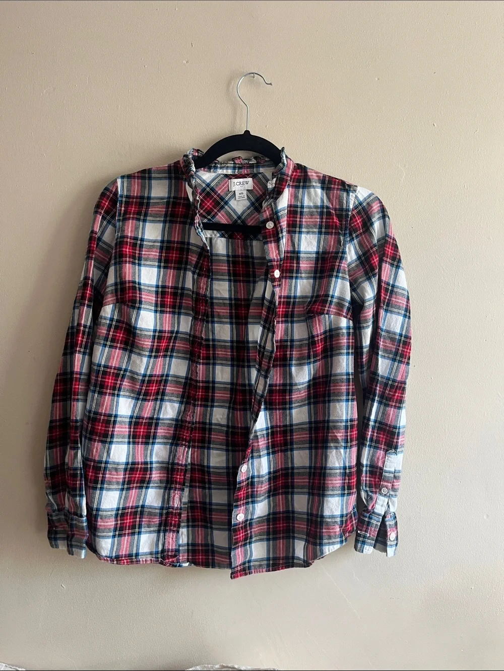 J. Crew Red, White & Navy Plaid Long-Sleeve Button-Down Shirt